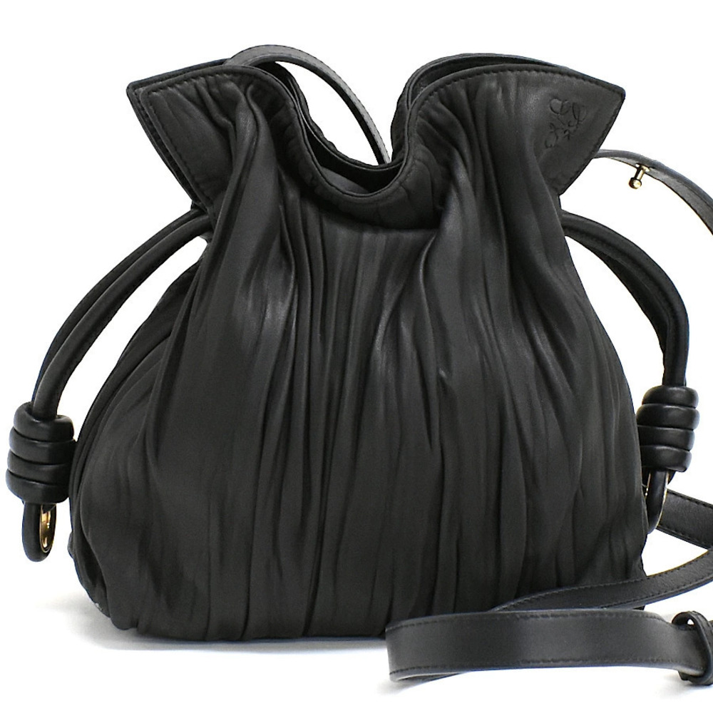 Loewe Flamenco Knot Shoulder Bag Pleated Leather Black Anagram